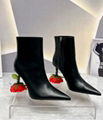 Leather Rose Heel Ankle Boots In Black