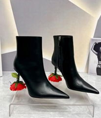       Leather Rose Heel Ankle Boots In Black Women's Leather Heel Ankle Boots (Hot Product - 1*)