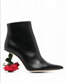       Leather Rose Heel Ankle Boots In Black Women's Leather Heel Ankle Boots 6