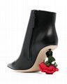       Leather Rose Heel Ankle Boots In Black Women's Leather Heel Ankle Boots 7