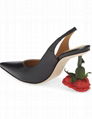       Black Rose Heel 100 Slingback Rose Leather pumps 2