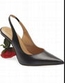       Black Rose Heel 100 Slingback Rose Leather pumps 3