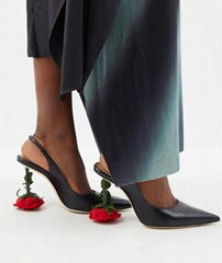       Black Rose Heel 100 Slingback Rose Leather pumps (Hot Product - 1*)
