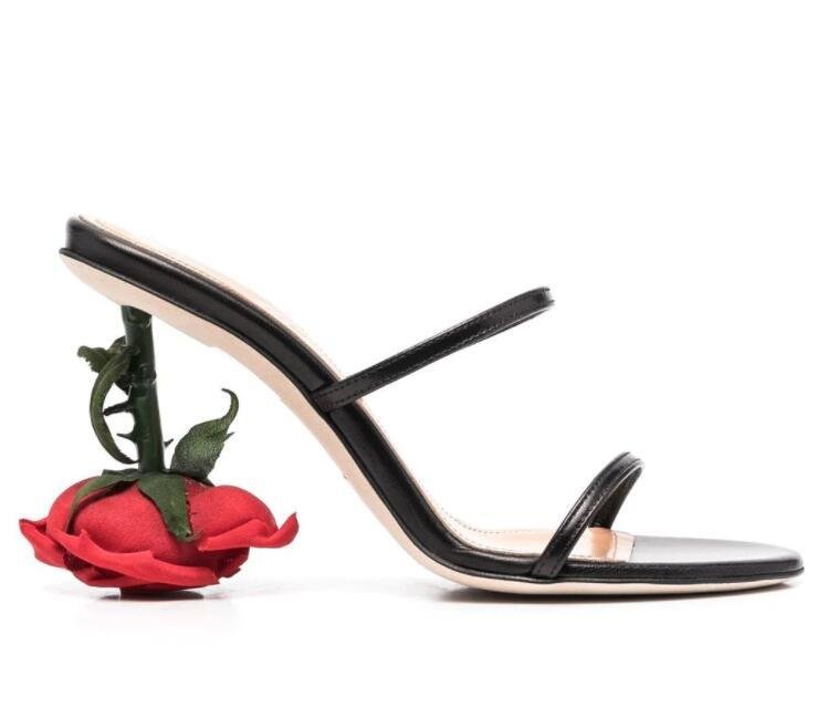       Rose Heel Sandal in Black Rose Heel Mules 
