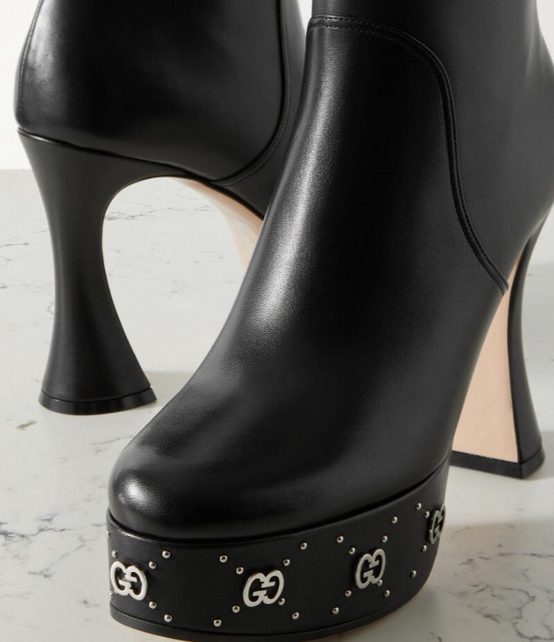       GG knee-high leather boots GG embellished platform soles towering flared 2