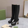 GUCCI GG knee-high leather boots GG embellished platform soles towering flared