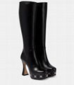 GUCCI GG knee-high leather boots GG embellished platform soles towering flared