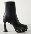 GUCCI GG knee-high leather boots GG embellished platform soles towering flared