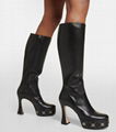 GUCCI GG knee-high leather boots GG embellished platform soles towering flared