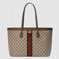 Gucci OPHIDIA GG MEDIUM TOTE Beige GG Supreme canvas brown leather trim Bags