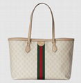 Gucci OPHIDIA GG MEDIUM TOTE Beige GG Supreme canvas brown leather trim Bags