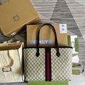 Gucci OPHIDIA GG MEDIUM TOTE Beige GG Supreme canvas brown leather trim Bags