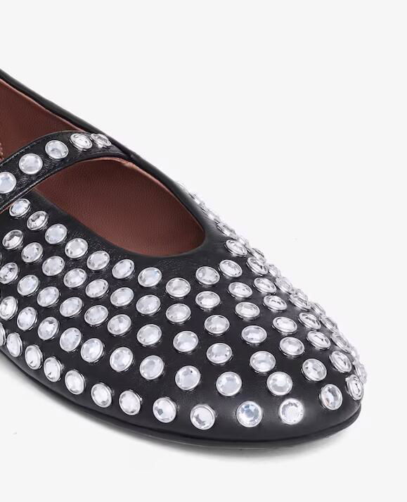 Alaia Crystal-Embellished Buckled Leather Ballet Flats Mary Jane Flats  3