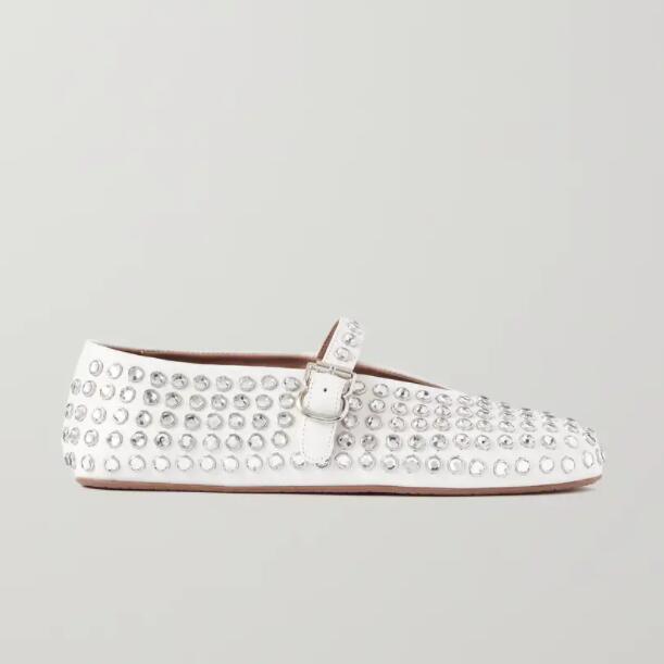 Alaia Crystal-Embellished Buckled Leather Ballet Flats Mary Jane Flats  5