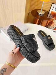 Women's Black Crocheted Raffia-effect Flatform Slides Grass Woven Matsuke