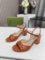 Gucci Women's Leather Horsebit Mid heel Ankle-Strap Sandals Harness Brown Horseb
