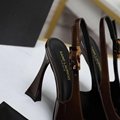 Saint Laurent Lee Pointed Toe Slingback Pump Ysl Patent Leather Buckle Sandals