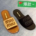 Miu Miu Women's Brown Logo-patch Raffia Slides Miu sandal flat