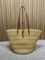Saint Laurent PANIER MEDIUM BAG IN RAFFIA YSL BASKET BAG WITH LEATHER HANDLES