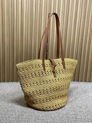 Saint Laurent PANIER MEDIUM BAG IN RAFFIA     BASKET BAG WITH LEATHER HANDLES