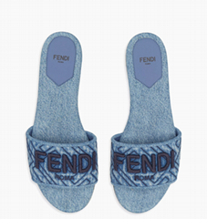       Women's Denim Sandals Blue FF Logo Slides Sandals