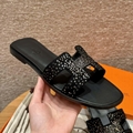 HERMES ORAN RHINESTONE SANDALS Black H Slides oran sandals 