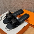 ORAN RHINESTONE SANDALS Black H Slides