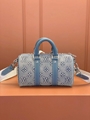 Louis Vuitton Keepall Bandouliere 25 LV Monogram Washed Demin Small Travel Bags