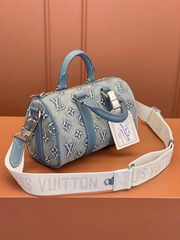 Keepall Bandouliere 25     onogram Washed Demin Small Travel Bags