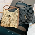 SAINT LAURENT WOMEN OXALIS IN RAFFIA CROCHET AND LEATHER NET SHOULDER BAG