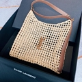 SAINT LAURENT WOMEN OXALIS IN RAFFIA CROCHET AND LEATHER NET SHOULDER BAG
