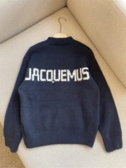 JACQUEMUS Blue Jacquard Logo Sweater Blue Fashion wool sweater for women 