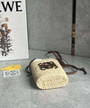 LOEWE Paula's Ibiza Leather-Trimmed Raffia Bucket Bag Square Pocket Shoulder Bag
