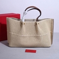 Valentino Garavani Women's Natural Medium Straw Summer Tote VALENTINO V Logo Bag
