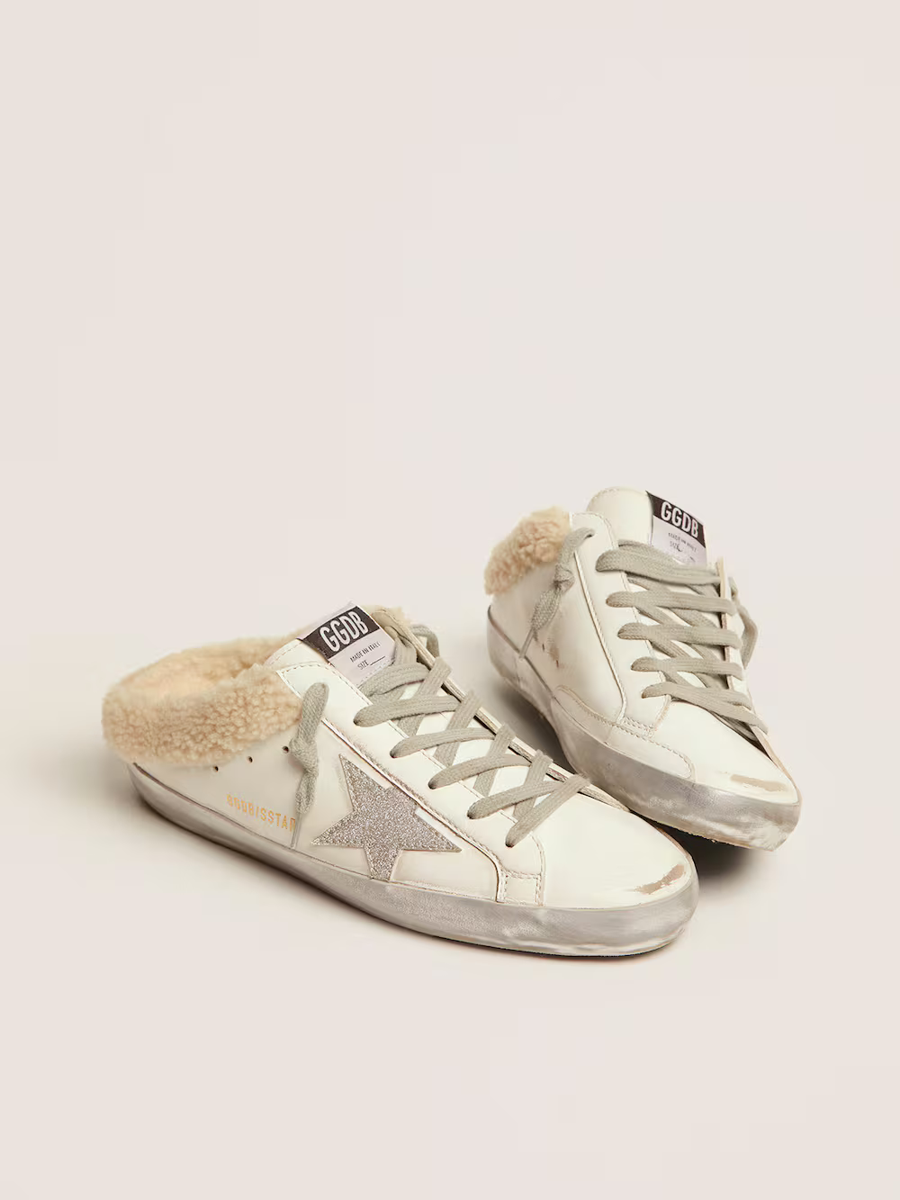 Golden Goose Super-Star Sabots in white leather with shearling lining 4