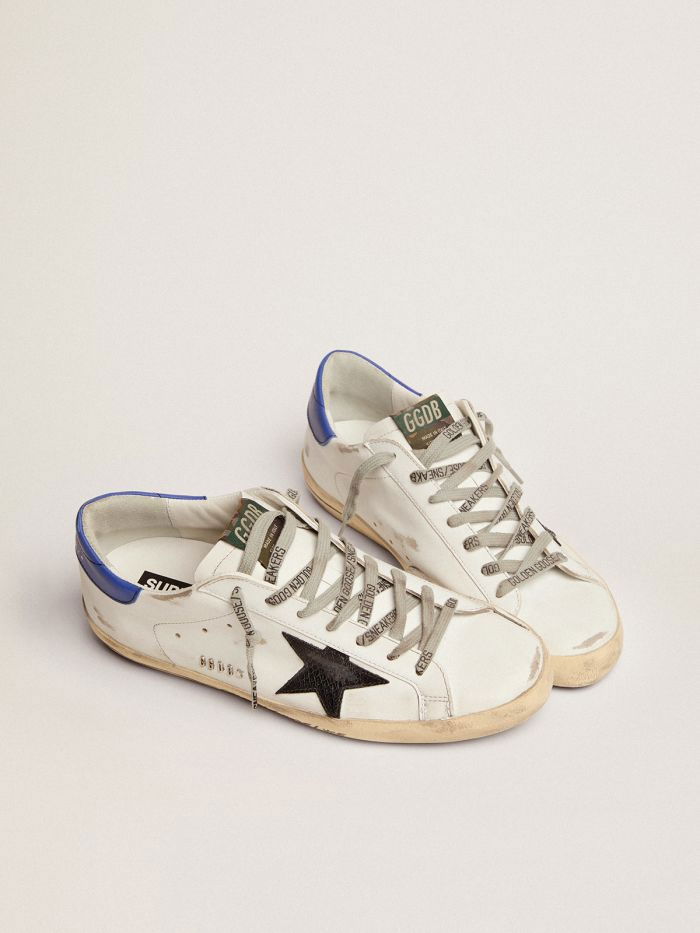 Golden Goose Super-Star sneakers with black snake-print leather star and blue  