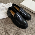 MAISON MARGIELA BLACK LEATHER MOCCASINS WITH LOGO Women MM6 loafers 