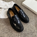 MAISON MARGIELA BLACK LEATHER MOCCASINS WITH LOGO Women MM6 loafers 