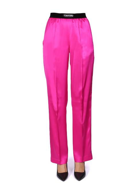 Tom Ford Stretch Silk Satin Logo Pajama Pants