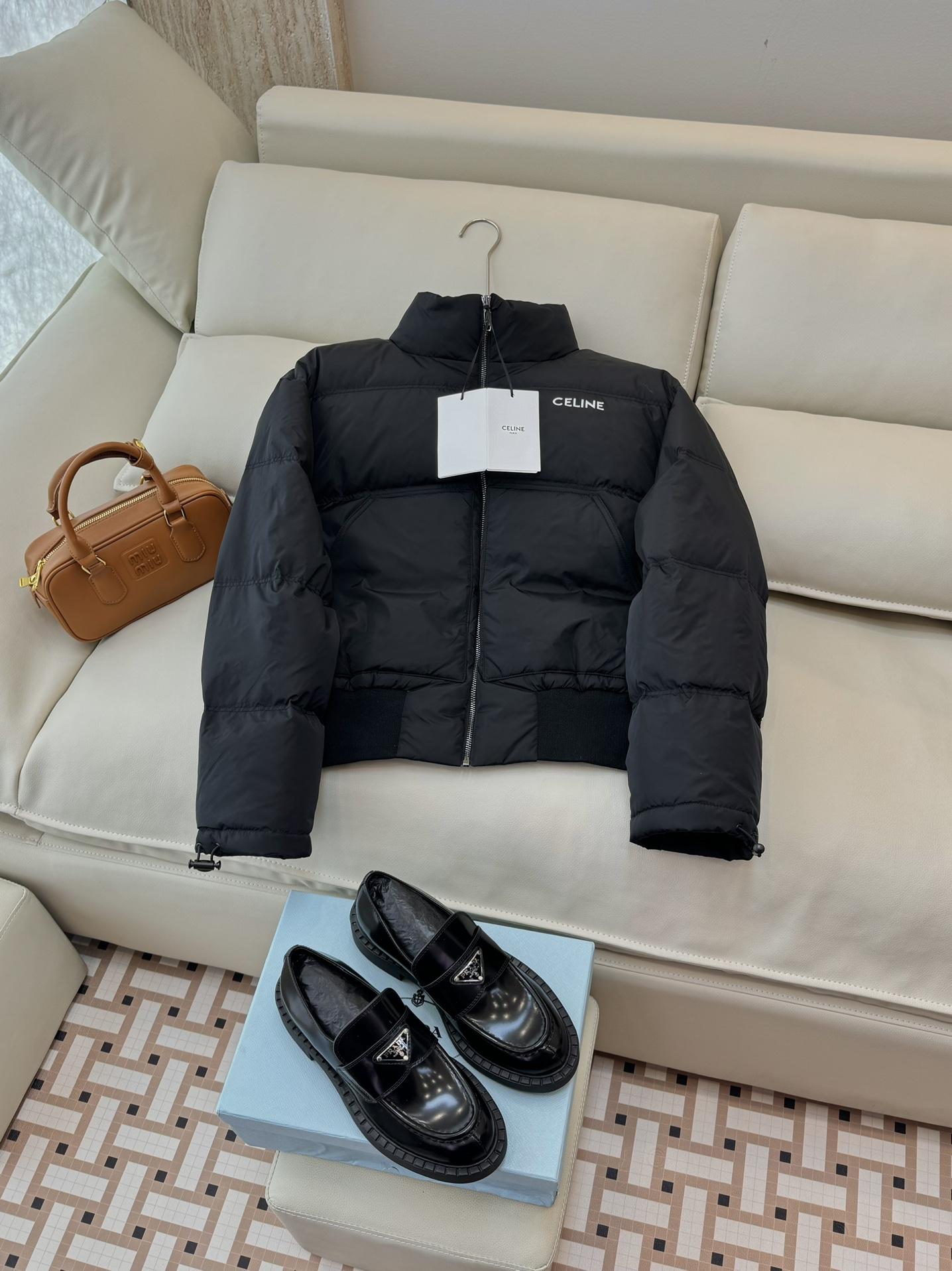 Celine CROPPED TRIOMPHE Celine Down Jacket LIGHTWEIGHT NYLON Womens coat ladies
