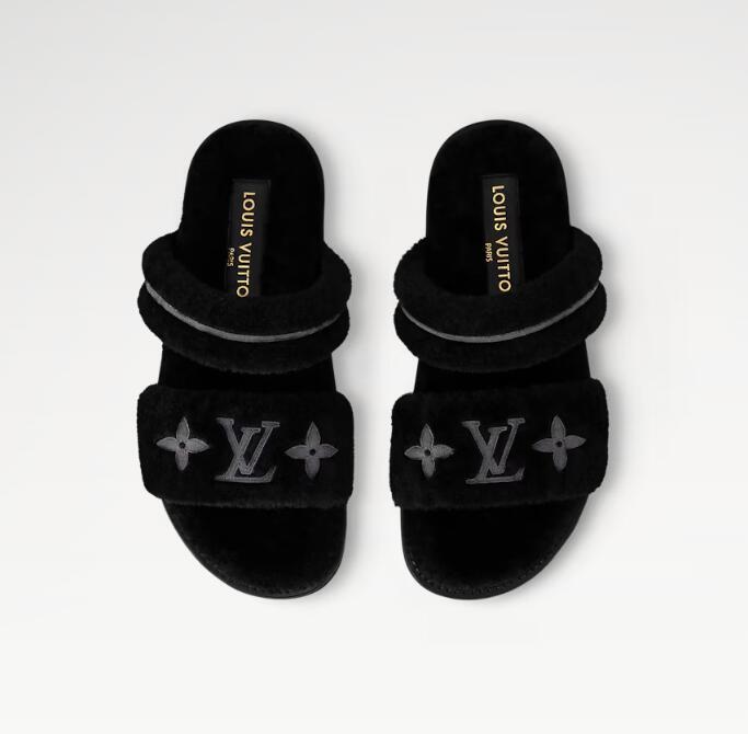 Louis Vuitton LV Sunset Flat Comfort Mule shearling Monogram slide sandals slipper women mens shoes
