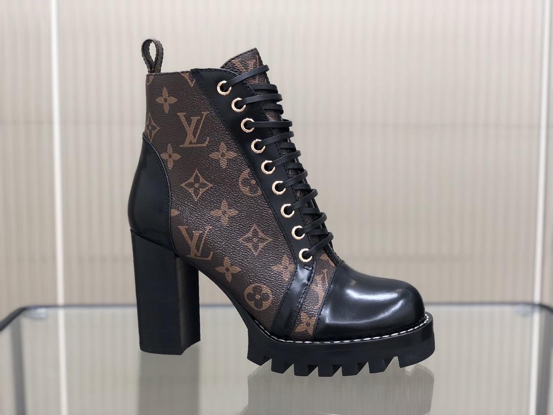Louis Vuitton Silhouette Ankle Boot black stretch textile Monogram high heels 