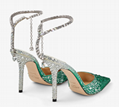 Jimmy Choo Saeda 100 Emerald Satin Pumps with Crystals Wedding Sandals