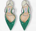 Jimmy Choo Saeda 100 Emerald Satin Pumps with Crystals Wedding Sandals