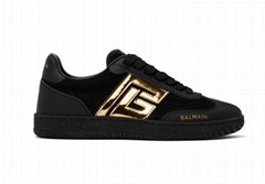 BALMAIN Black Swan Sneakers Low-top suede buffed leather patent leather sneakers