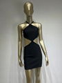 Women Summer Fashion Sexy Backless Pearl Crystal Black Diamonds Bandage Dress 