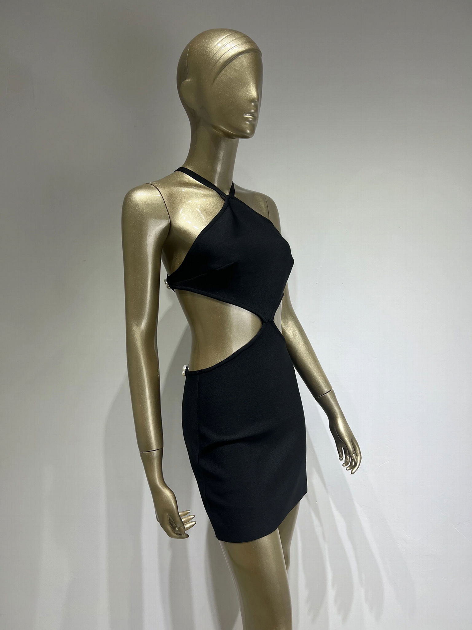 Women Summer Fashion Sexy Backless Pearl Crystal Black Diamonds Bandage Dress  2