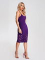 2024 Sexy Spaghetti Strap Cutout Midi Dress Women Black Purple Sleeveless Button 2