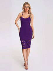 2024 Sexy Spaghetti Strap Cutout Midi Dress Women Black Purple Sleeveless Button