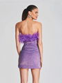 Sexy Strapless Sequins Feather Bodycon Mini Dress Elegant Purple Shiny Sequin  4